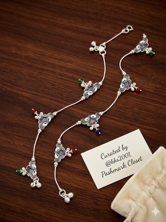 Jewelry - Indian Silver Multicolor Beaded anklet s set Indian jhanjhar